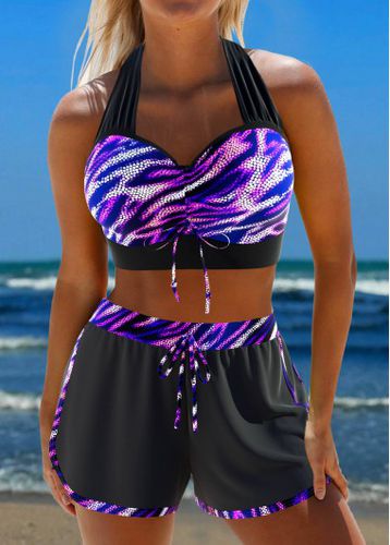 Criss Cross Zebra Stripe Print Black Bikini Set - unsigned - Modalova