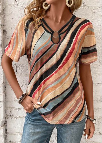 Multi Color Cut Out Geometric Print T Shirt - unsigned - Modalova