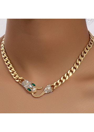 Gold Alloy Rhinestone Snake Design Necklace - unsigned - Modalova