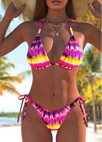 Bowknot Tie Dye Print Hot Pink Bikini Set - unsigned - Modalova