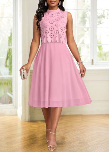 Pink Burn Out Printing Sleeveless Stand Collar Dress - unsigned - Modalova