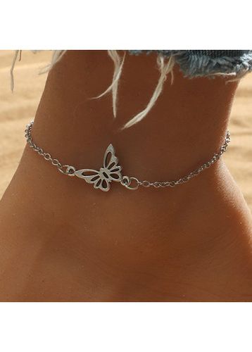 Silver Cutout Butterfly Design Alloy Anklet - unsigned - Modalova