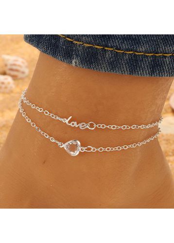 Silvery White Layered Design Alloy Anklet - unsigned - Modalova