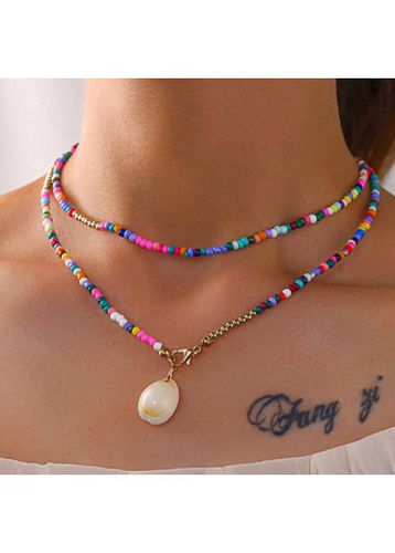 Multi Color Beaded Conch Detail Necklace - unsigned - Modalova