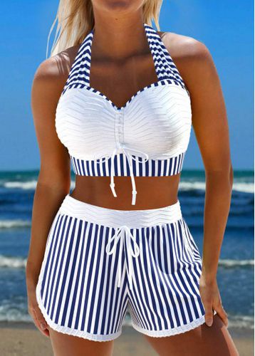 Patchwork Tie Striped White Bikini Set - unsigned - Modalova