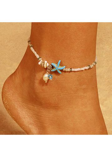 Mint Green Beaded Starfish Alloy Anklet - unsigned - Modalova