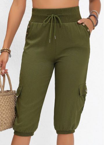 Olive Green Pocket Jogger Elastic Waist High Waisted Pants - unsigned - Modalova