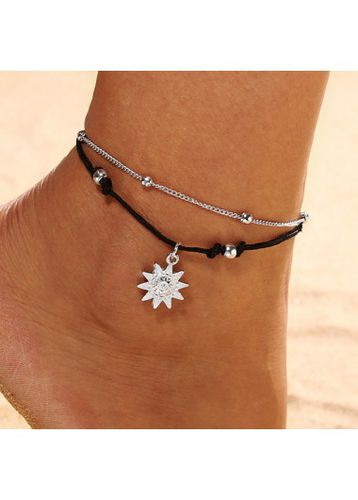 Black Alloy Beaded Sun Layered Anklet - unsigned - Modalova