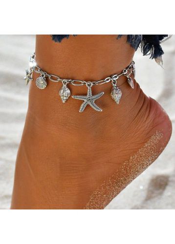 Silvery White Shell Alloy Starfish Anklet - unsigned - Modalova