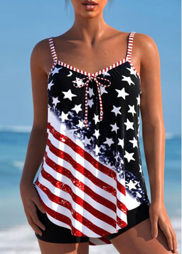 American Flag Bowknot Black Tankini Top - unsigned - Modalova