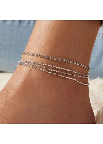 Silvery White Alloy Rhinestone Anklets Set - unsigned - Modalova