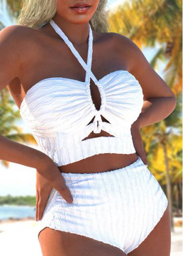 Drawstring Cut Out White Bikini Set - unsigned - Modalova