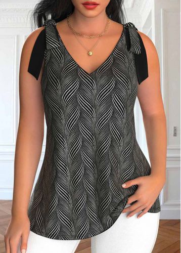 Black Bowknot Geometric Print Sleeveless V Neck Tank Top - unsigned - Modalova