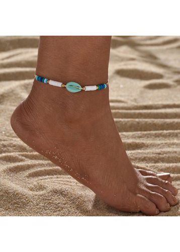 Geometric Mint Green Beaded Shell Anklet - unsigned - Modalova