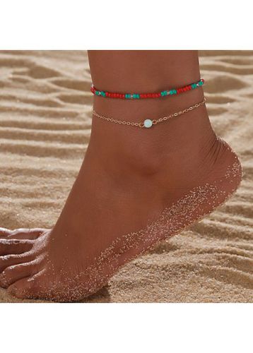 Orange Beaded Layered Design Alloy Anklets Set - unsigned - Modalova