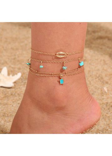 Gold Shell Alloy Layered Anklets Set - unsigned - Modalova