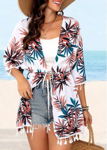 Tassel Plants Print White Cover Up - unsigned - Modalova