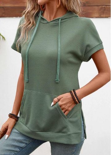 Sage Green Pocket Short Sleeve Hooded T Shirt - unsigned - Modalova