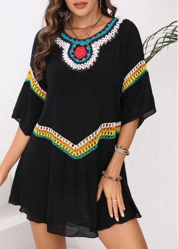 Patchwork Black Round Neck Cover Up - unsigned - Modalova