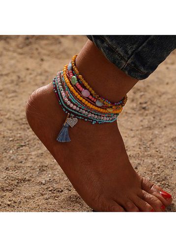 Layered Beaded Multi Color Heart Anklets Set - unsigned - Modalova