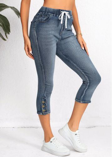 Denim Blue Pocket Regular Elastic Waist High Waisted Jeans - unsigned - Modalova