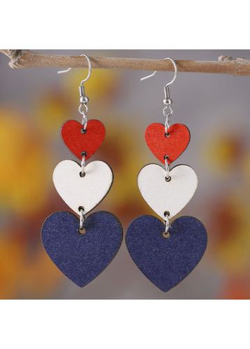 American Flag Blue Heart Wood Earrings - unsigned - Modalova