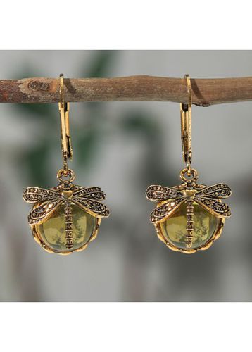 Gold Alloy Dragonfly Design Retro Earrings - unsigned - Modalova