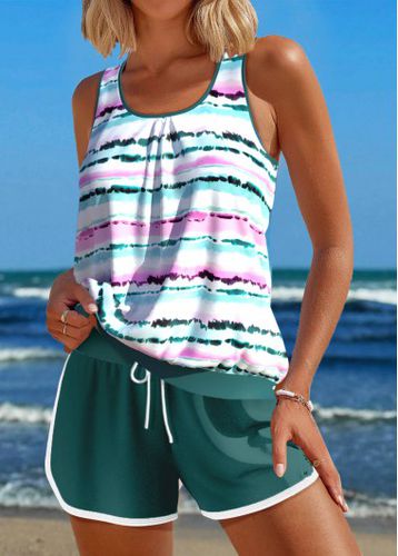 Contrast Binding Tie Dye Print Multi Color Tankini Set - unsigned - Modalova