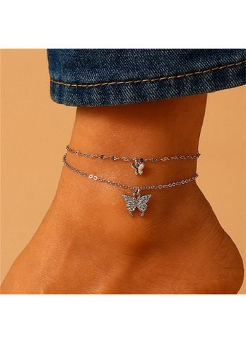 Silvery White Butterfly Detail Alloy Anklet - unsigned - Modalova