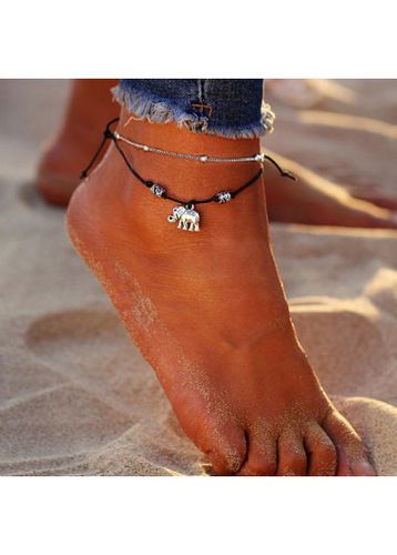 Silvery White Alloy Layered Elenphant Anklet - unsigned - Modalova