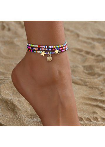 Multi Color Beaded Conch Shell Anklets Set - unsigned - Modalova