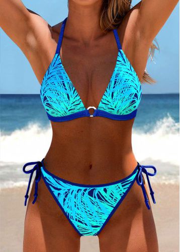 Circular Ring Leaf Print Cyan Bikini Set - unsigned - Modalova