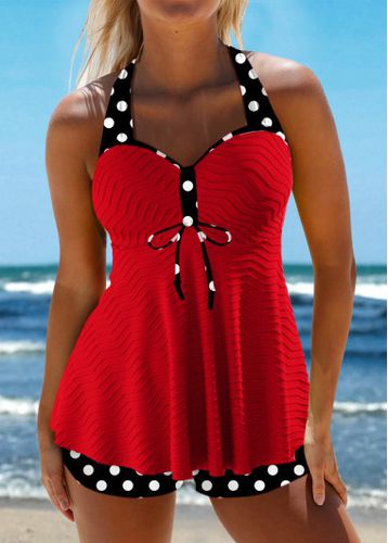 Jacquard Polka Dot Red Tankini Set - unsigned - Modalova