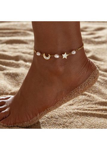 Gold Star Detail Moon Pearl Anklet - unsigned - Modalova