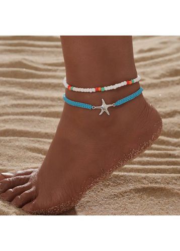 Neon Blue Starfish Polyresin Anklet Set - unsigned - Modalova