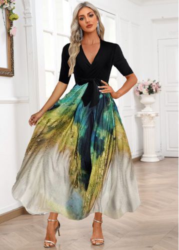 Tie Dye Print Plunging Neck Belted Maxi Dress - unsigned - Modalova