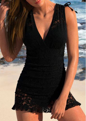 Lace Wide Strap Black One Piece Swimdress - unsigned - Modalova