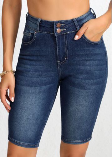 Denim Blue Button Skinny High Waisted Shorts - unsigned - Modalova