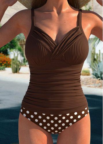 Surplice Polka Dot Dark Coffee Tankini Set - unsigned - Modalova