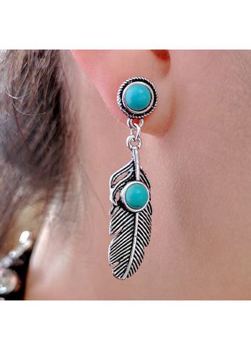 Silvery White Metal Feathers Design Earrings - unsigned - Modalova