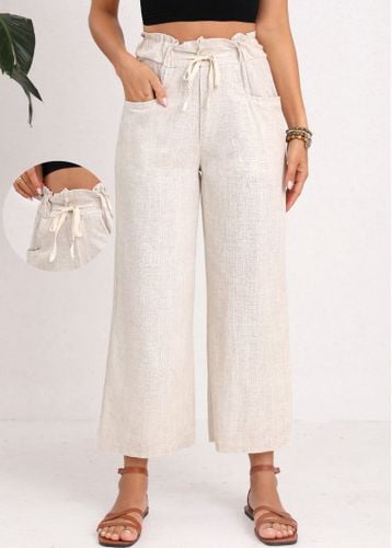 Light Camel Button Drawastring High Waisted Pants - unsigned - Modalova