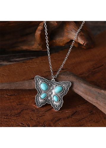 Mint Green Butterfly Design Alloy Necklace - unsigned - Modalova