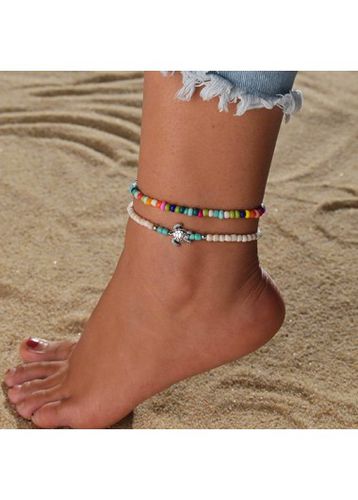 Multi Color Turtle Design Polyresin Anklet Set - unsigned - Modalova