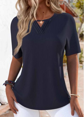 Navy Tuck Stitch Short Sleeve Round Neck T Shirt - unsigned - Modalova