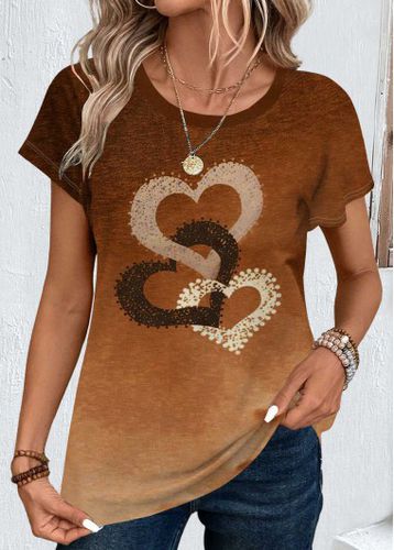 Dark Coffee Ombre Short Sleeve Round Neck T Shirt - unsigned - Modalova