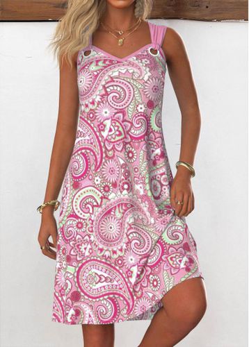 Pink Eyelet Tribal Print A Line Sleeveless Dress - unsigned - Modalova