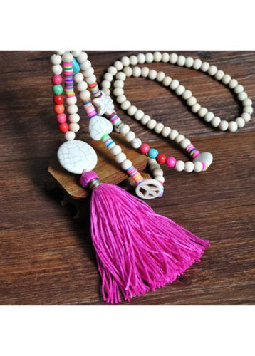 Neon Rose Red Tassel Beaded Necklace - unsigned - Modalova