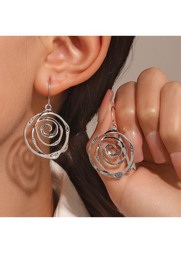 Silver Alloy Hollow Design Retro Earrings - unsigned - Modalova