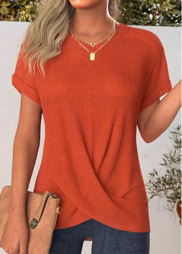 Terracotta Cross Hem Short Sleeve Round Neck T Shirt - unsigned - Modalova