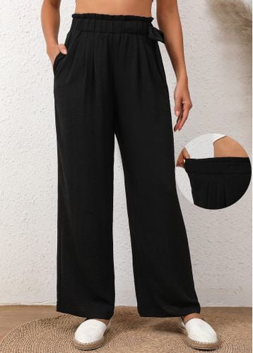 Black Bowknot Elastic Waist High Waisted Pants - unsigned - Modalova